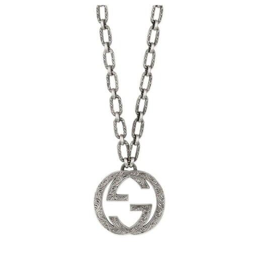 Gucci AURECO G Interlocking Silver Pendant 45CM: Close-up view of the pendant