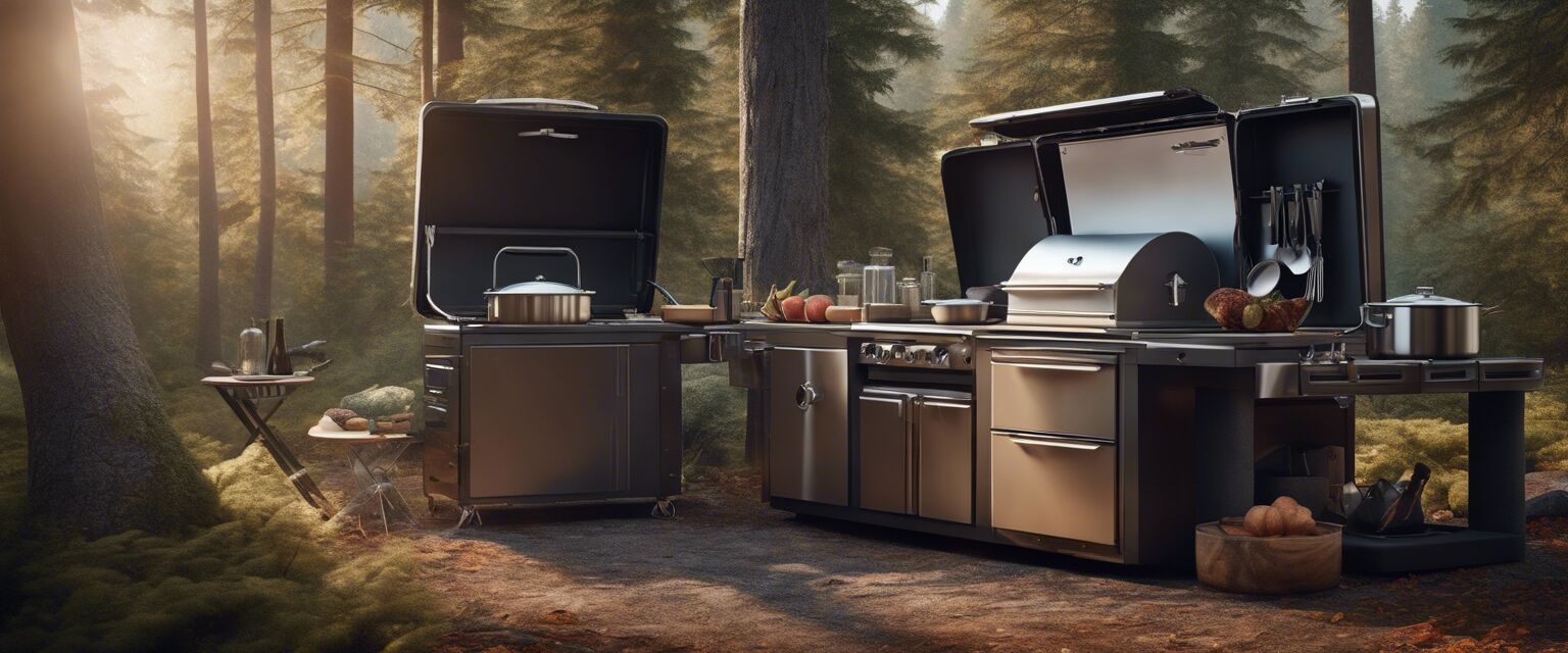 Portable kitchen for outdoor cooking.