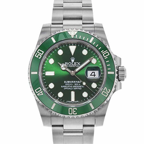 Rolex Submariner watch with green dial and silver bracelet